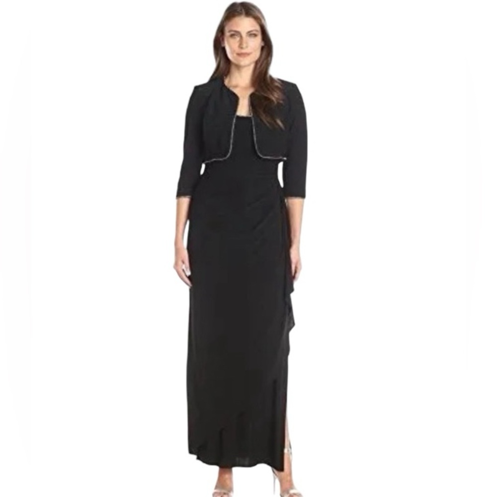 Alex Evenings 2 piece Long Black Dress with Rhinestones,Size 6.